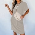 thumbnail image 7 of Laqbezok Ribbed Knit Pocket Dress, Casual Textured Vertical Short Sleeve Stripe Mini Dress, Slimming Round Neck Summer T-Shirt Dress, Solid Color Tunic Sun Dress, 7 of 7