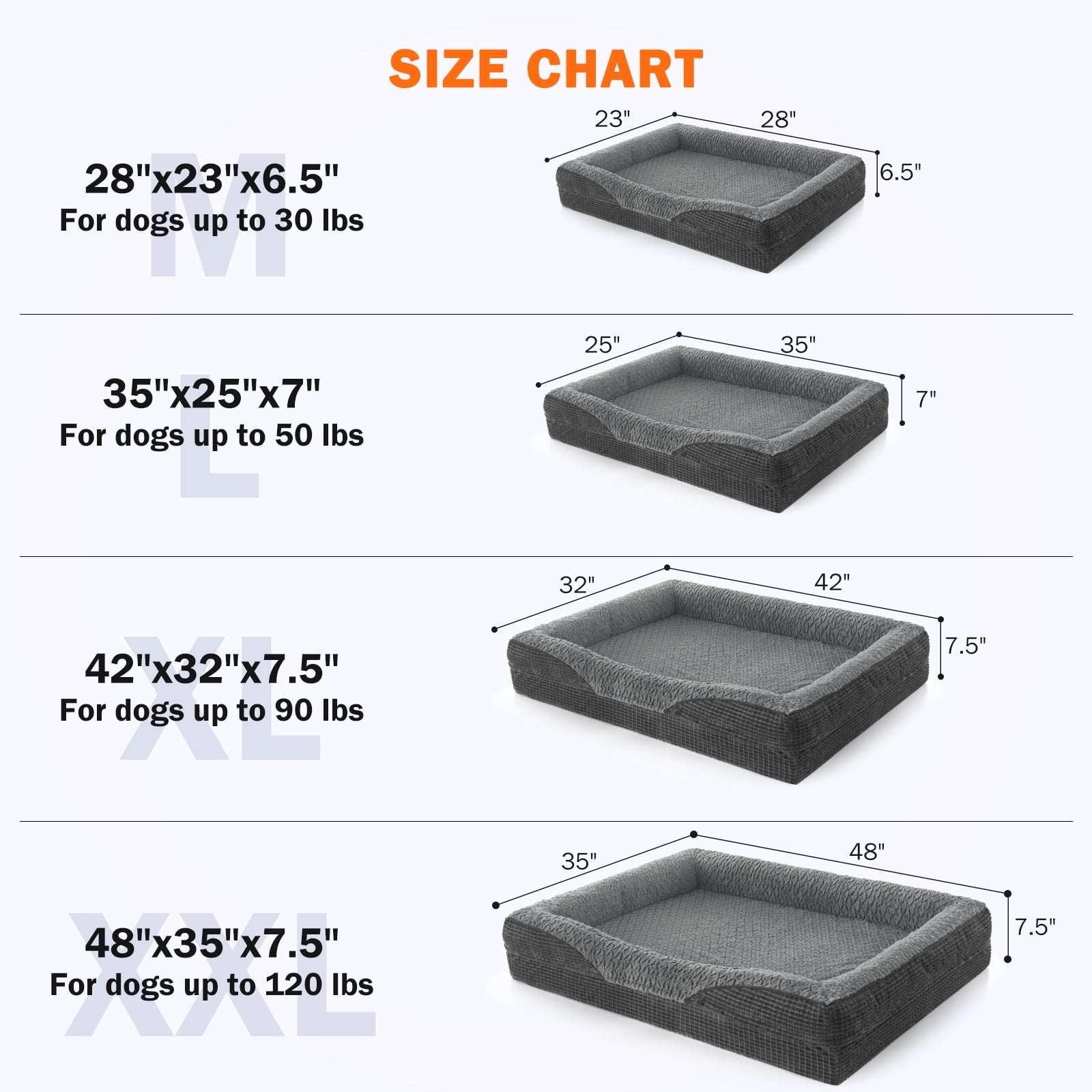 Durable Dog Sofa The Pet Bed, Washable Removable Cover with Zipper and Non-Slip Bottom Bolster, Waterproof Orthopedic Foam Dog Beds for Large Dogs, Gray, 42in
