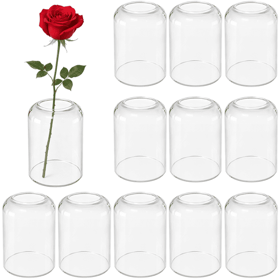 12 PCS Glass Bud Vases, 3.8 x 2.8 in Small Vase Bulk with 1.5 in Opening, Clear High Borosilicate Floral Container, Modern Bud Vases for Wedding Centerpieces, Home Table Decor, Party