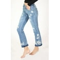 thumbnail image 2 of Grace in LA Women's White Floral Embroidered Distressed Cropped Junior Fit Bootcut Stretch Jeans (28), 2 of 4