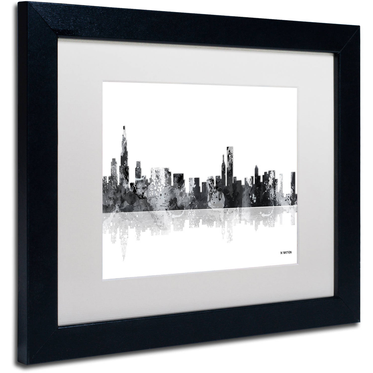 Trademark Fine Art "Chicago Illinois Skyline BG-1" Canvas Art by Marlene Watson, White Matte, Black Frame