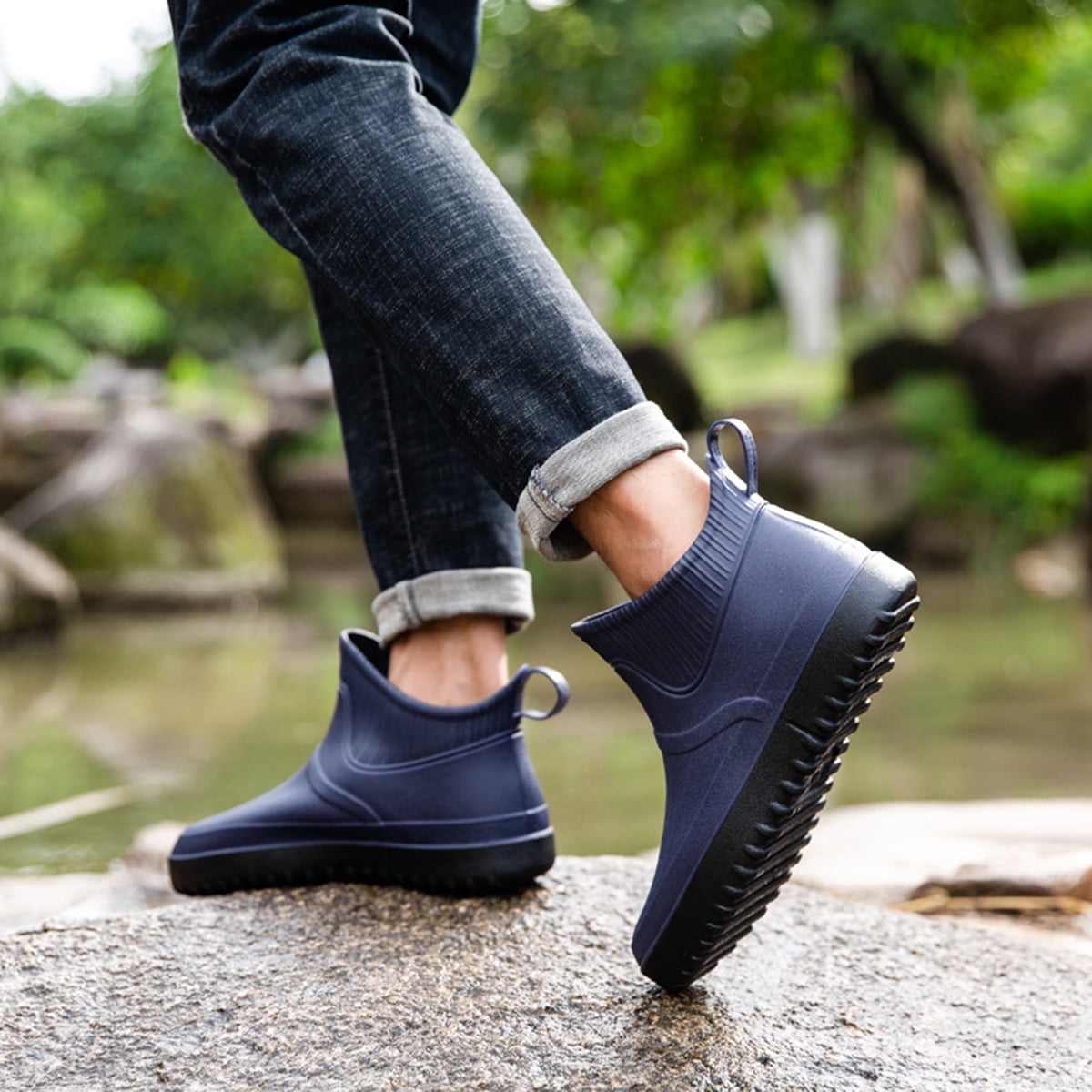 AUXDIQ Rain Boots Men Short Ankle Women Waterproof Rain Boots Outdoor Garden Shoes