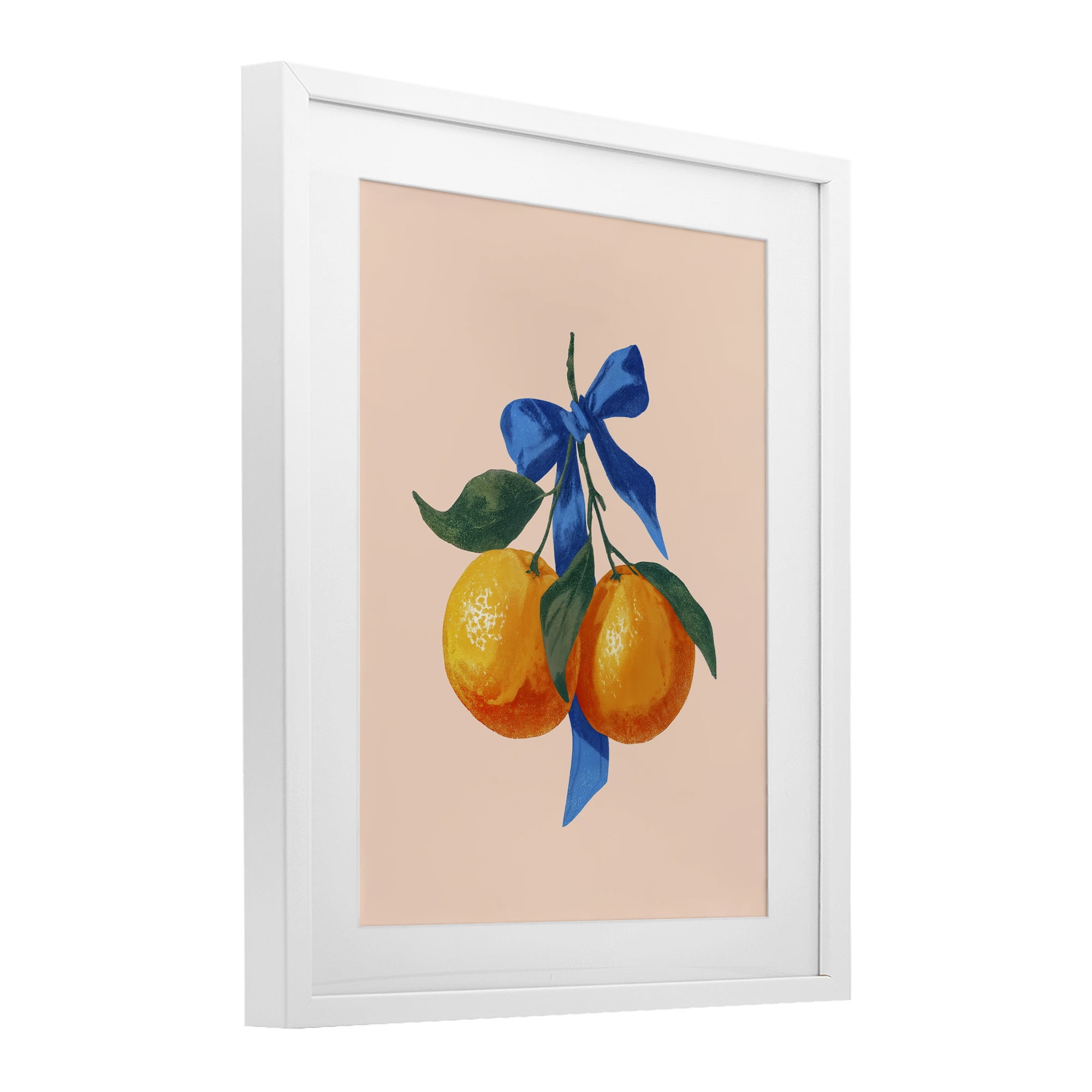 Stupell Industries Two Oranges with Blue Bow White Framed Print Under Glass, design by Imagine It Images