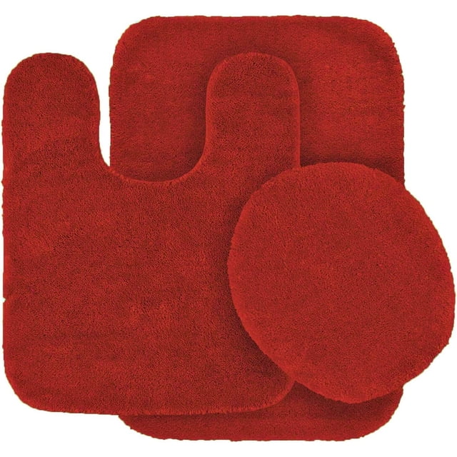 Colección de baño de 3 piezas. Incluye: 1 tapete de contorno, 1 tapa de inodoro y 1 tapete de baño antideslizante con respaldo de goma, color rojo sólido n.° 6.