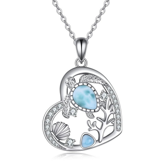 Turtle Beach Necklace Sterling Silver Larimar Starfish Ocean Jewelry for Women(turtle)