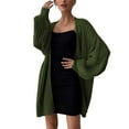 thumbnail image 2 of Baqcunre Womens Jacket Woman Autumn And Winter Solid Color Fashion Knitted Sripe Casual Coat Batwing Sleeve Lohas Time Long Cardigan Womens Coats Womens Fall Fashion 2023 Green M, 2 of 8