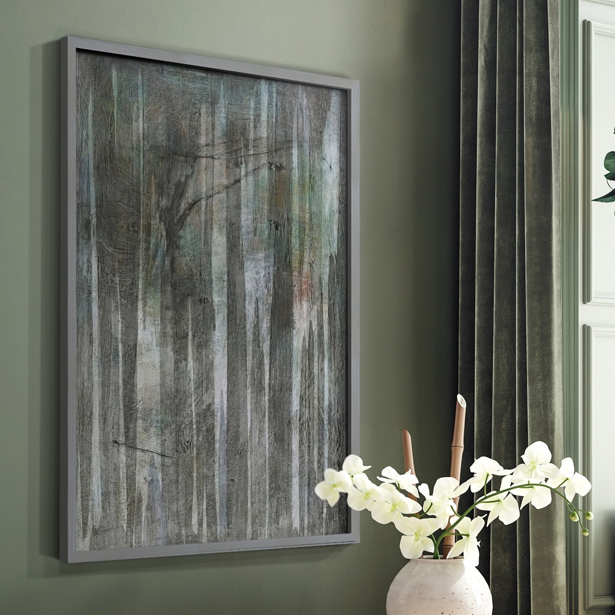 Birch Forest Abstracts II Framed Print in Gray Solid Wood Framed Print No Nail Hanging