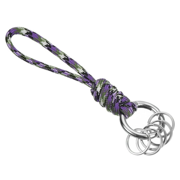4" Paracord Lanyard Keychain with Flat KeyRings Braided Lanyard Wrist Strap, Camo Purple