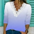 thumbnail image 2 of LYXSSBYX Long Sleeve Shirts for Women Women's Fashion Casual Gradient Loose Lace Long Sleeve V-neck Tops, 2 of 5