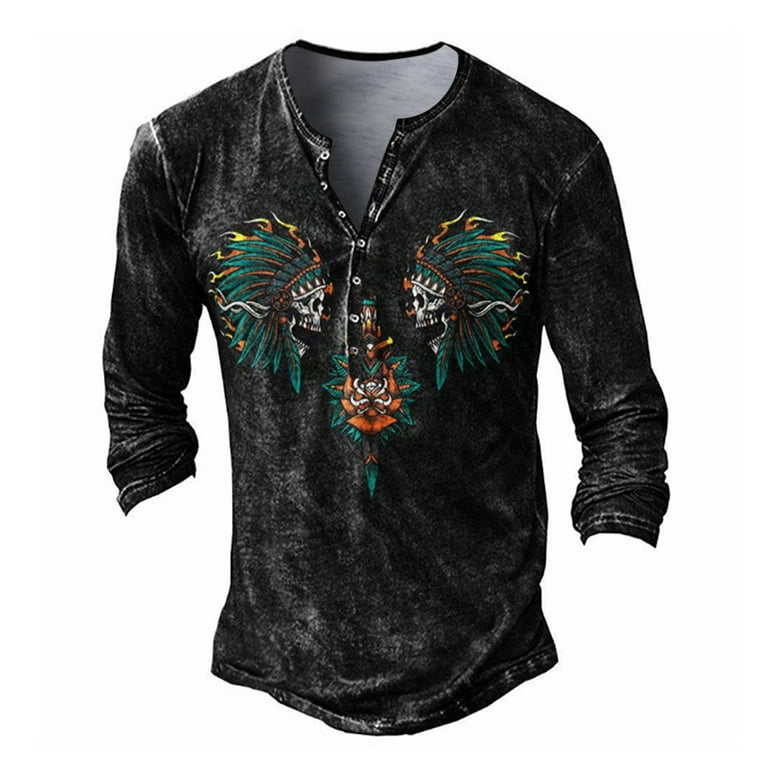  Men's Long Sleeve Graphic and Embroidered T-Shirt Tops