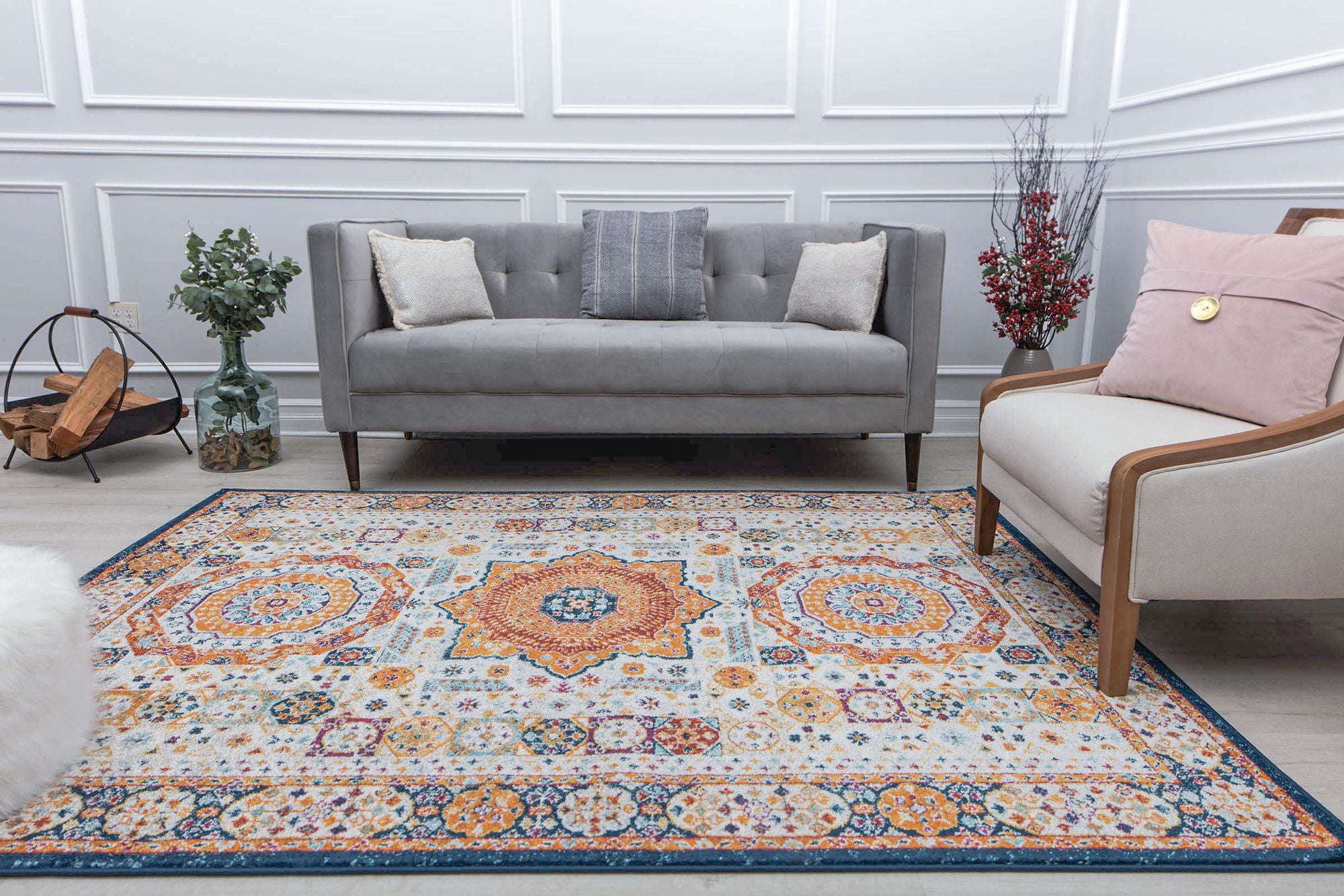 Harper HY60J Tangerine Zing Abstract Vintage White Area Rug, 2'6" x 4'