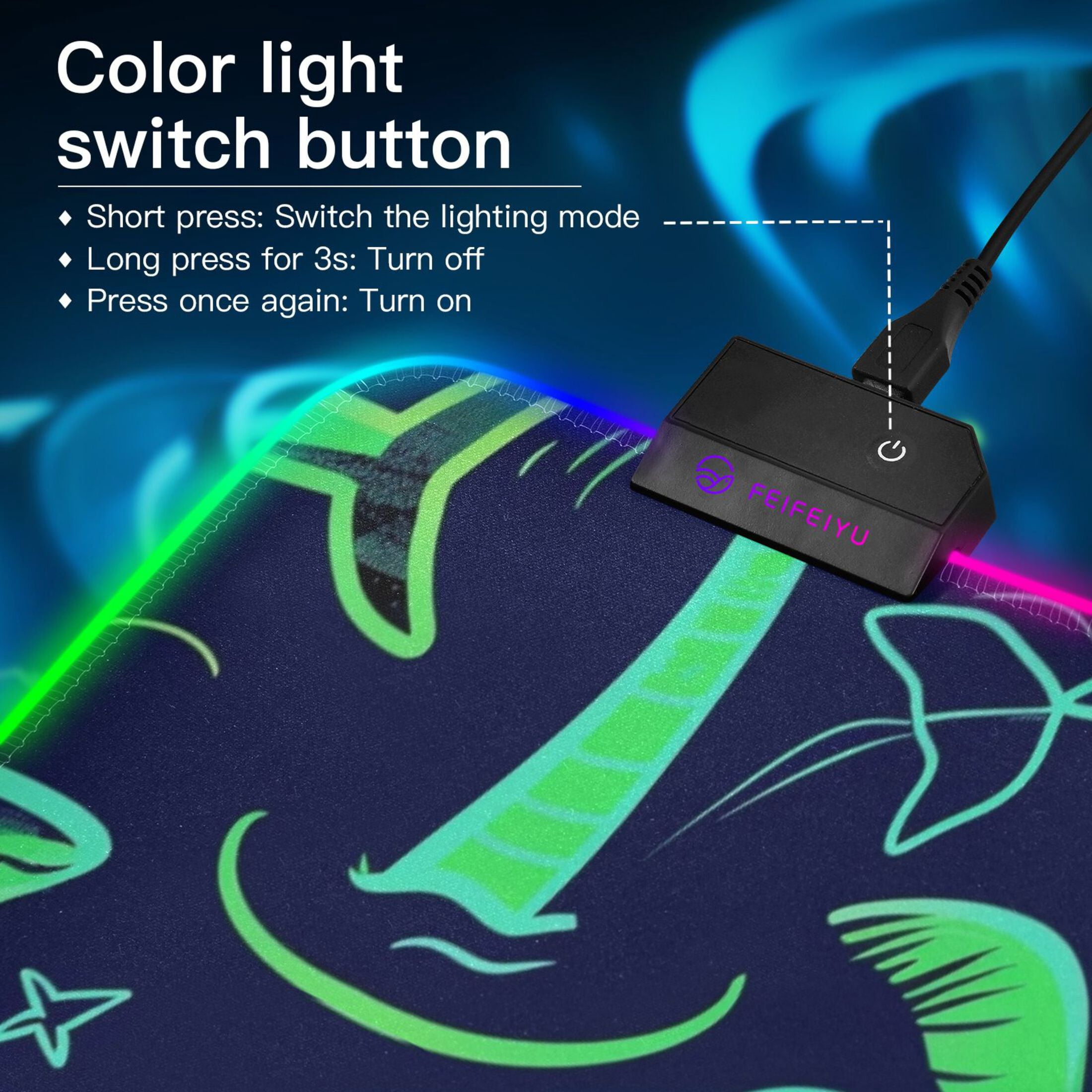 Large RGB Gaming Mouse Pad Led Glowing Mousepad Non-Slip Rubber Base 13 Light Modes 31.5x11.8 Neon Green Shark and Palm Trees