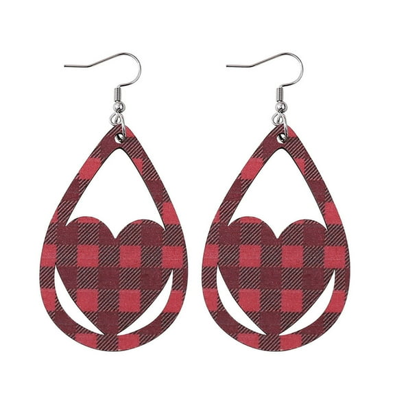 SUSHANG Holiday Earrings Plaid Stripe Love Drop Earrings Double Sided Wooden Earrings Valentine'S Day Gift Earrings