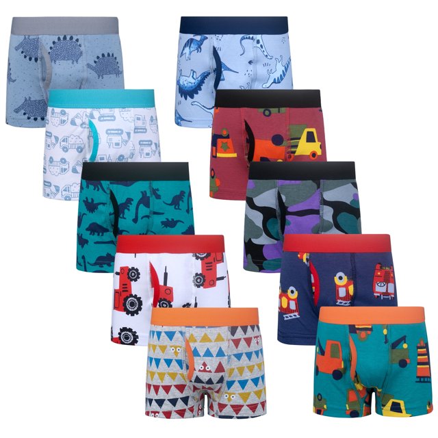 BIG ELEPHANT Calzoncillos Tipo Bóxer para Niños, Calzoncillos de Algodón, Ropa Interior Suave para Niños Pequeños, Paquete de 10 (3T-10Y)