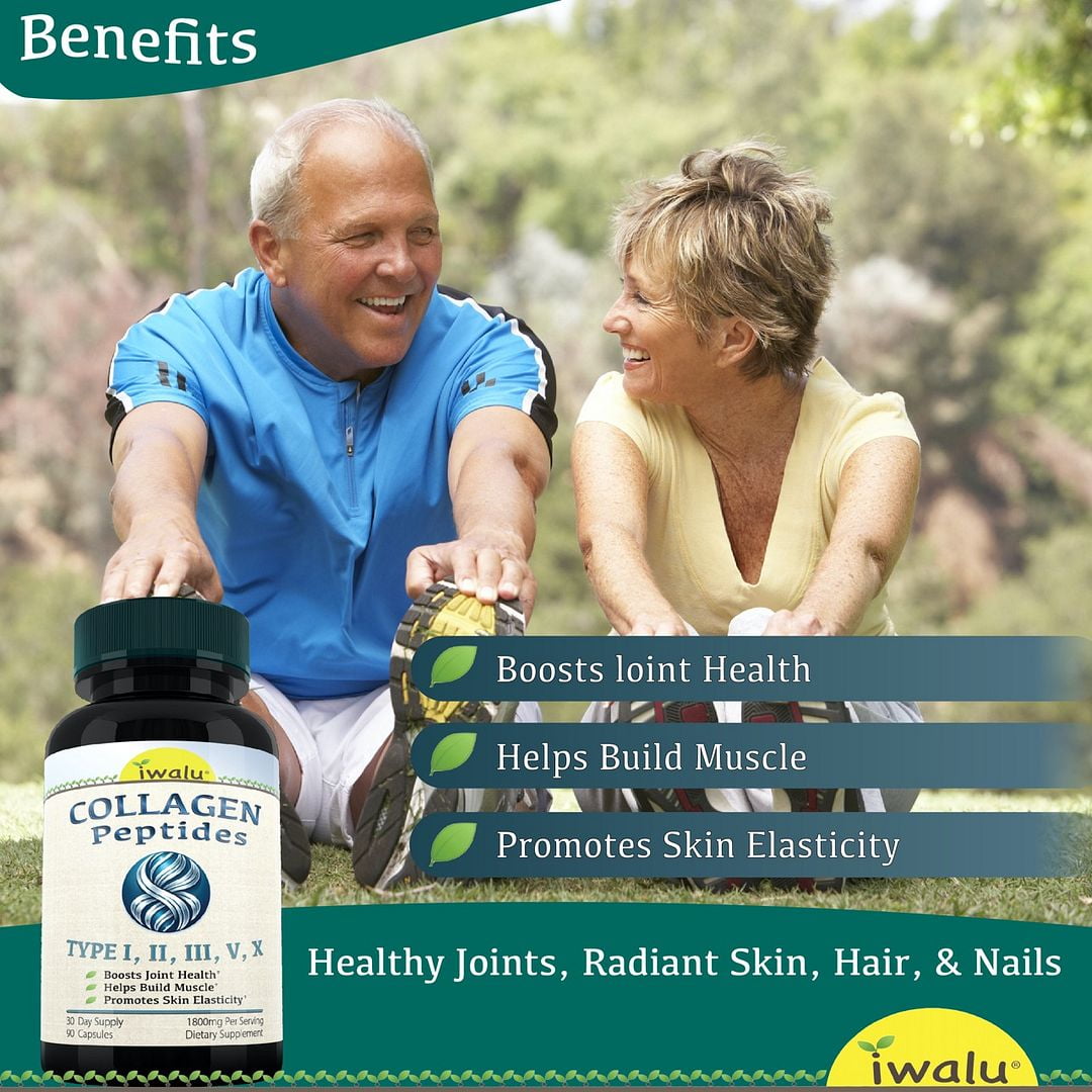 Collagen Peptides Types I II III V X - Joint Health Skin Elasticity Hair Nail Nourishment - Full Spectrum Collagen to Boost Joint Comfort & Skin Hydration - 90 Capsules - NSF Certified - iwalu USA