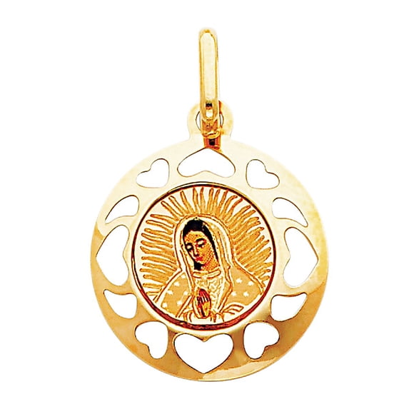 TGDJ 14K Gold Our Lady of Guadalupe Enamel Picture Religious Charm Pendant