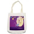 thumbnail image 1 of Asian Tote Bag, Chinese Woman Flying on Ocean with Lanterns and Full Moon Cartoon, Cloth Linen Reusable Bag for Shopping Books Beach and More, 16.5" X 14", Cream, by Ambesonne, 1 of 2