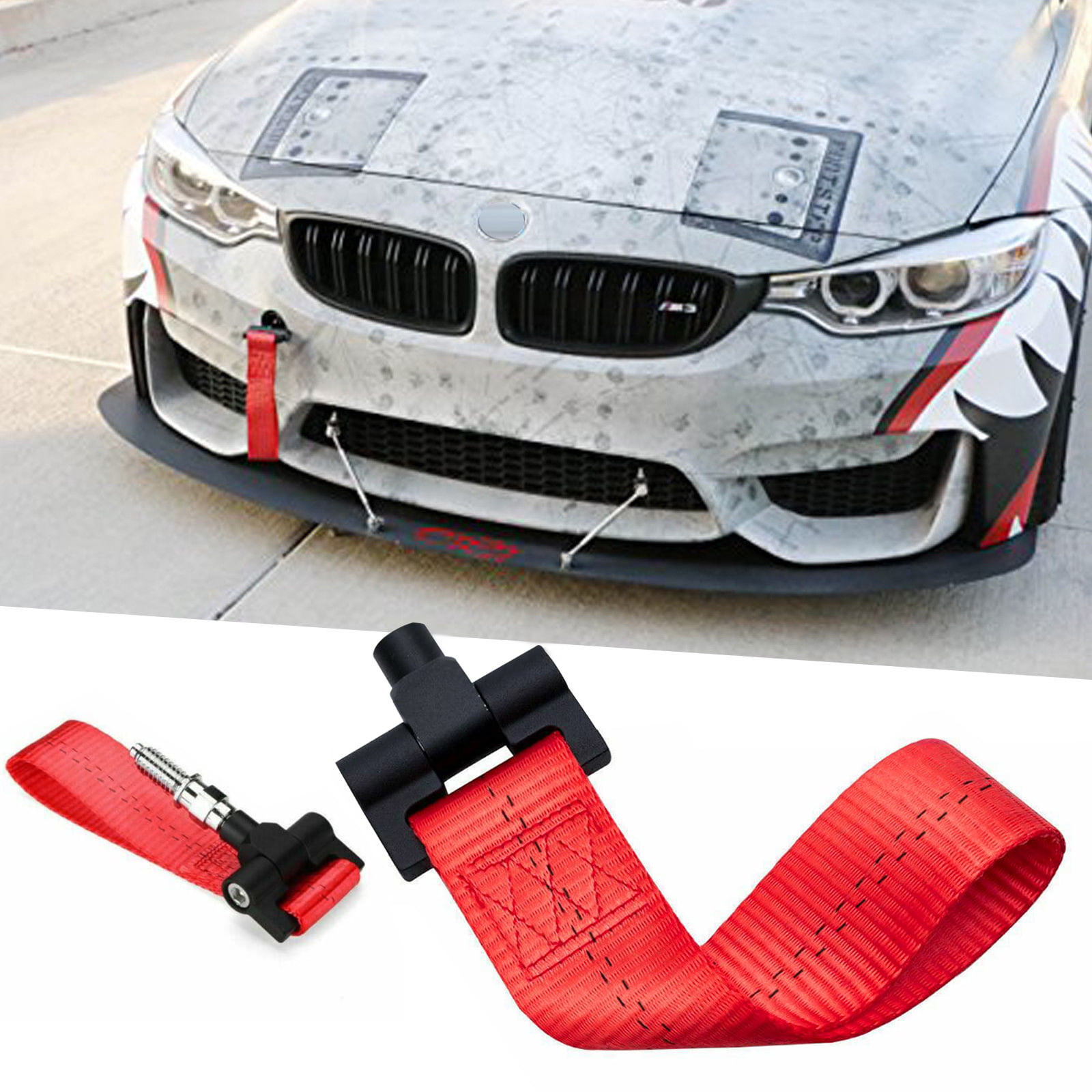 Xotic Tech Red JDM Style Tow Hole Adapter with Towing Strap for BMW X1 X3 X4 X5 X6 2 3 4 5 Fxx Series 2012+ 