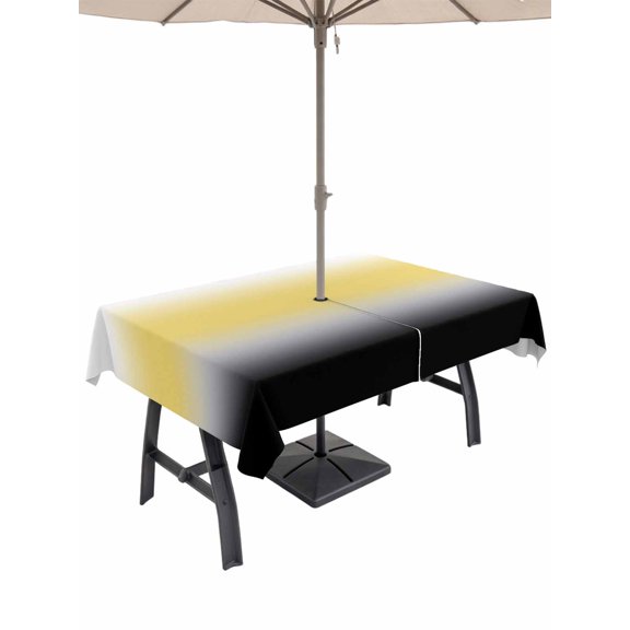 Outdoor Tablecloth with Umbrella Hole for Patio/Picnic/Party/Camping, Yellow Black Omber Waterproof Table Cloth Rectangle Table Cover Washable, Modern Gray Gradient Abstract Art (60"x 102")