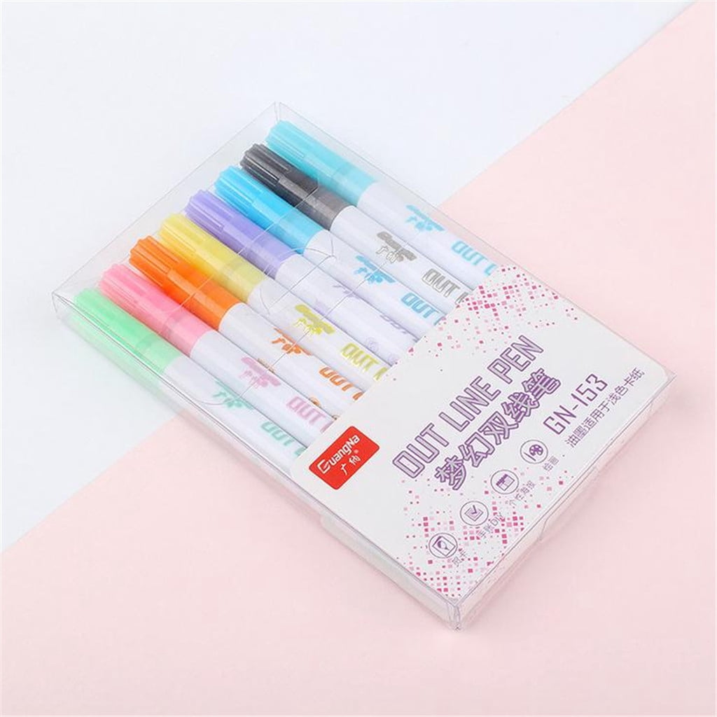 8 Color Outline Markers Self-Outline Metallic Markers, Glitter Outline Markers, Outline Glitter Markers, Double Line Outline Pens, Outline Markers Metallic, Metallic Outline Markers for Scrapbooking
