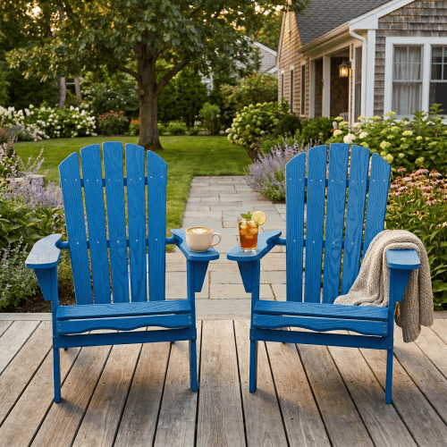 Embossed Wooden Outdoor Folding Adirondack Chair, Solid Wood Patio Chair with Wood Grain Texture, Pre-Assembled Backrest, for Garden, Backyard, Porch, Pool, Deck,Navy Blue