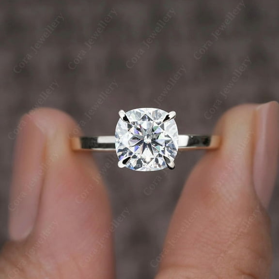 Cora Jewellery 2CT Cushion Moissanite Bridge Diamond Solitaire Engagement Ring For Women, 10K White Gold