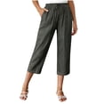 thumbnail image 3 of Cutuoiiu Casual Womens Cropped Pants Cotton Polyester Blend Elastic Waist with Button Cuffs and Pockets for Travel Gift, 3 of 9