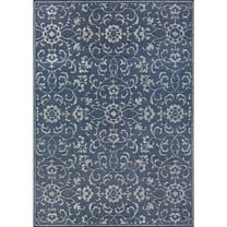 Couristan 2.25' x 11.75' Navy Blue and Ivory Floral Rectangular Outdoor Area Throw Runner