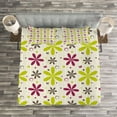thumbnail image 3 of Ambesonne Floral Quilted Bedspread Set 3 Pcs, Florets Circle Hoop, Queen Size, Apple Green Dark Taupe, 3 of 3
