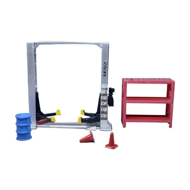 Milaget 1/64 Diorama Car Garage Architecture Model Furniture 5Pcs/Set Model Workshop Argent Lift