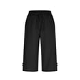 thumbnail image 2 of TaTaai Women Cotton Linen Solid Capri Pants Drawstring Elastic Waist Pockets Ladies Weekend Outdoor Vacation Wear Breathable No Fading Soft Comfortable Bottoms Gift, 2 of 9