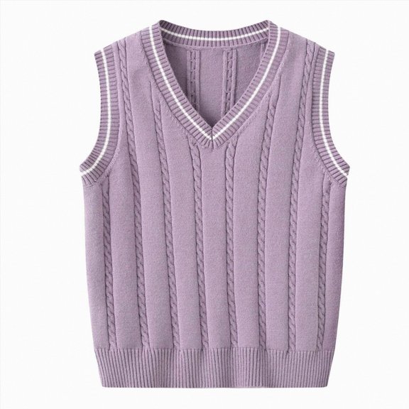 Toddler Boys V-Neck Cable Knit Vest, Sleeveless Pullover Sweater, School Casual Top 5-6 Years