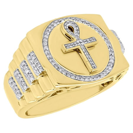 jewelry for less 10k yellow gold round diamond egyptian ankh 3d