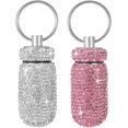 thumbnail image 1 of czcpp-Bling Pill Case Portable Travel Pill Container Bottle Rhinestone Waterproof Small Pill Holder with Keychain Cute Mini Pill Storage Box for Outdoor Camping (White Pink), 1 of 4