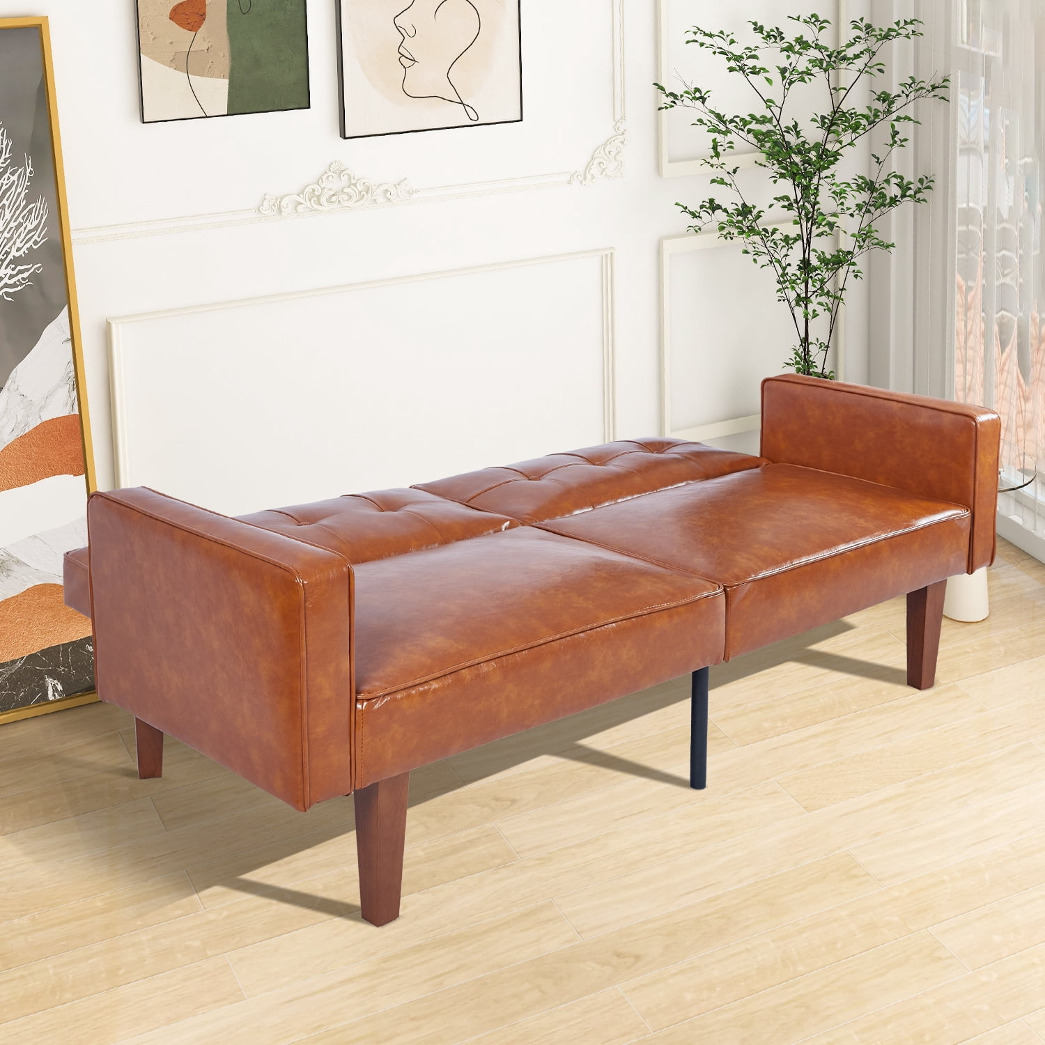 Loveseat Sofa, 68" Faux leather Futon Sofa Bed, Upholstered Convertible Sofa with Reclining Backrest