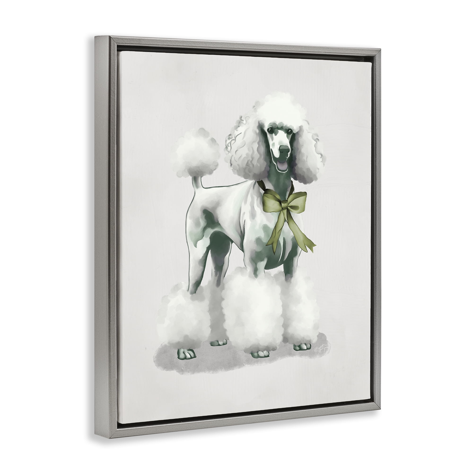 Stupell Industries Graceful Poodle & Ribbon Gray Framed Floater Canvas Wall Art, design by Elizabeth Medley