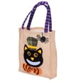 thumbnail image 3 of Bolsa de mano de Halloween de tela de yute con asa, 4 patrones, bolsas de Acción de Gracias para almacenamiento de trucos, gato negro, 3 of 8