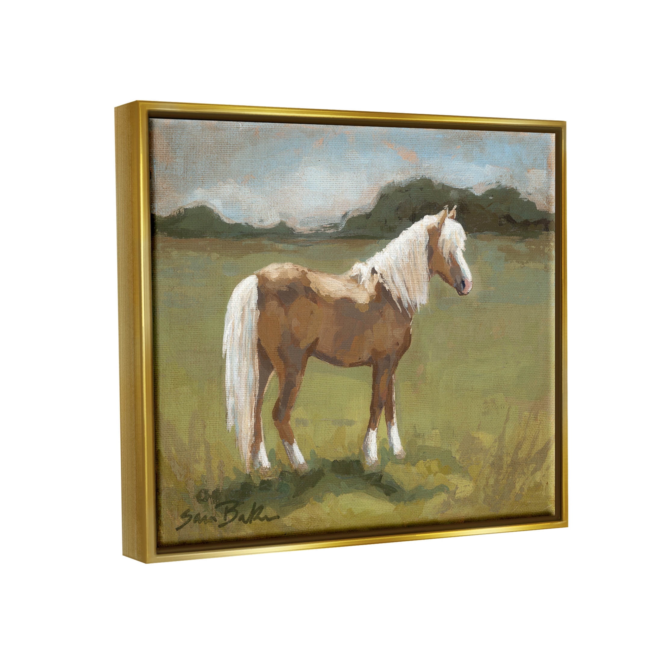 Rural Horse Countryside Landscape Animals & Insects Painting Metallic Gold Framed Art Print Wall Art