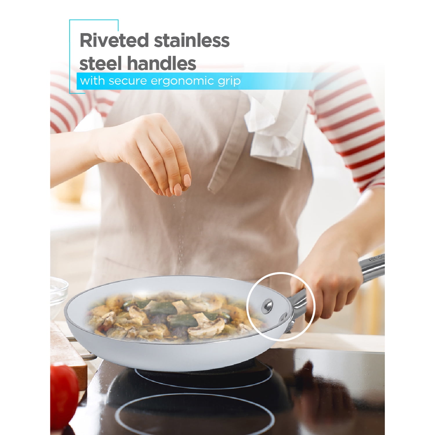 BLACK+DECKER 9-Piece Ceramic White Aluminum Cookware Set, Pots and Pans Set with Ceramic Non-Stick Coating
