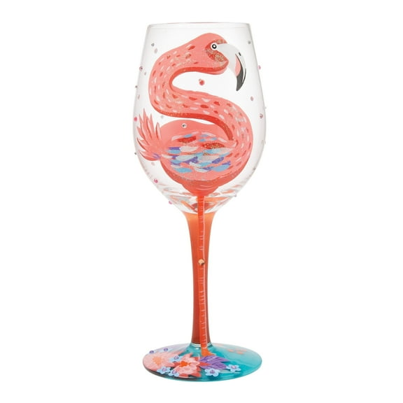 Lolita Fabulous Flamingos Hand Painted Multicolor Wine Glass 15 fl oz