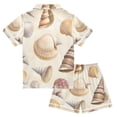 thumbnail image 2 of FORMRS Kids Short Sleeve Top and Pants Pajama Set Unisex Satin 2-Piece Sleepwear, Sizes 11-12Y, Beige Watercolor Seashells, 2 of 8
