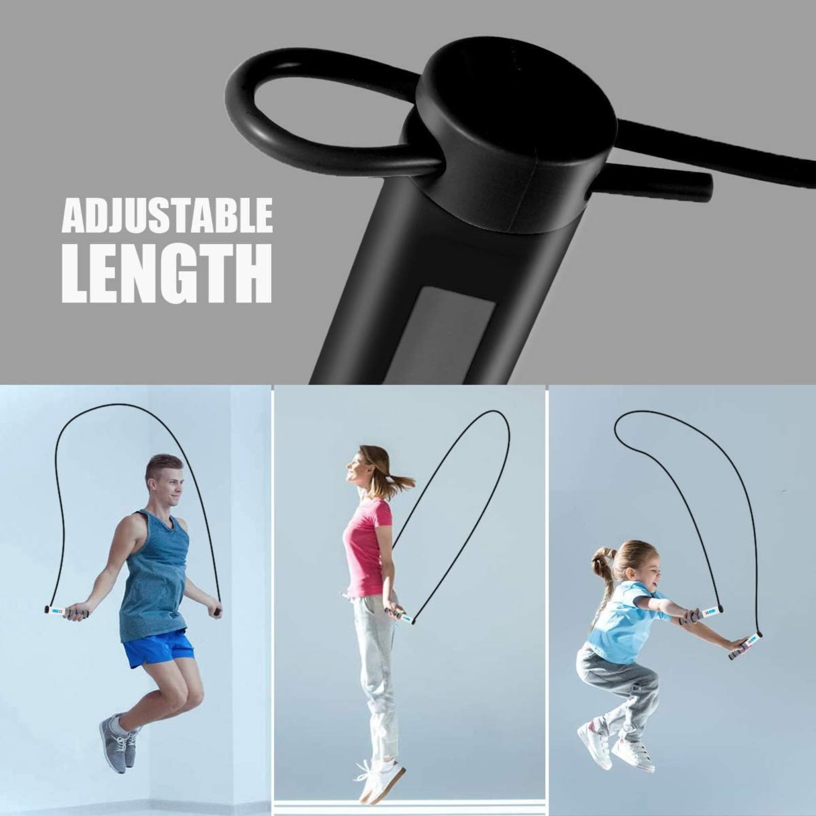 Digital Weighted Jump Rope with Calorie Counter Includes 6 Sweat Wristbands, Adjustable 9ft Cord & Cordless Mode