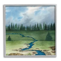 Stupell Rural Stream Flowing Countryside Landscape Painting Gray Framed Art Print Wall Art