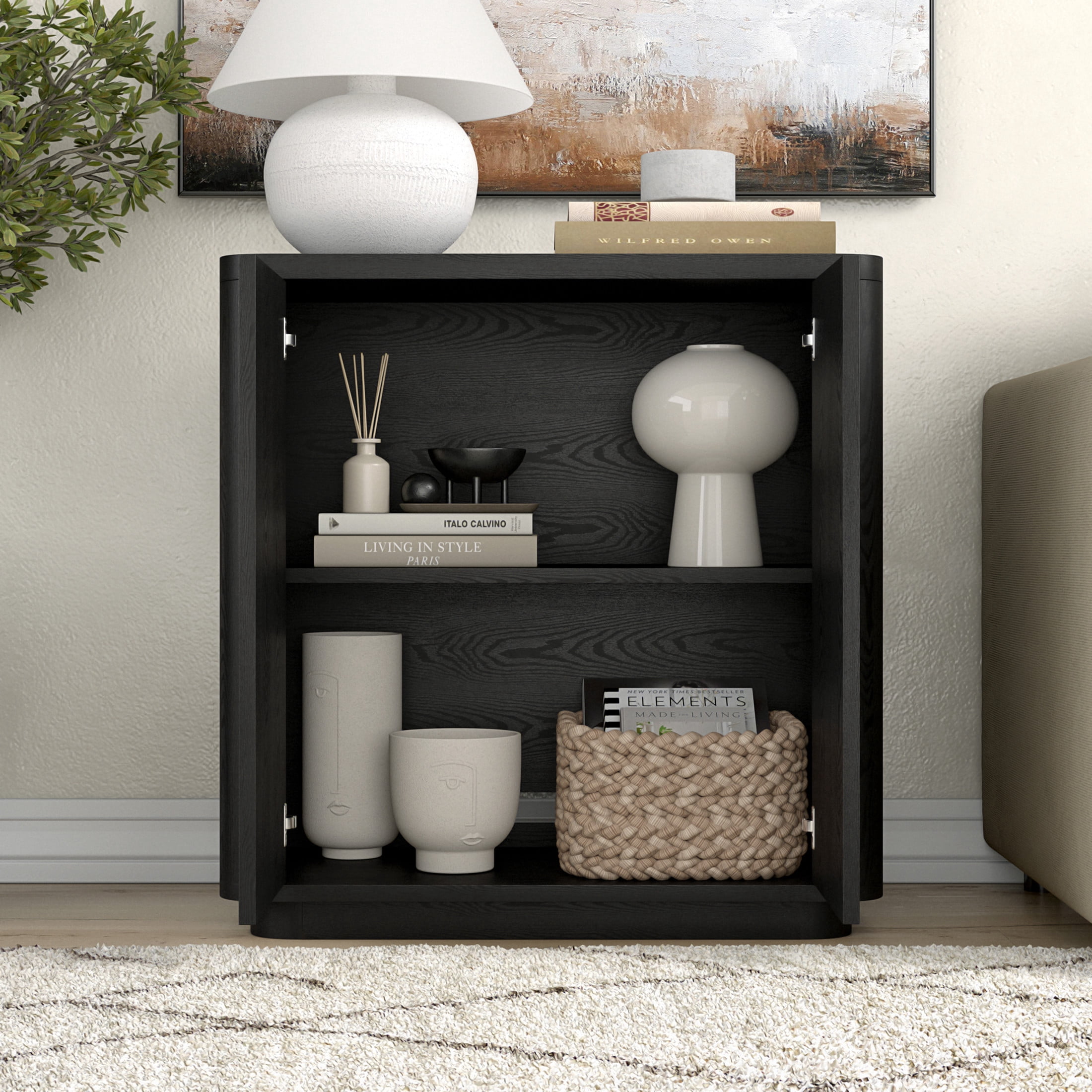 Evelyn&Zoe Modern/Contemporary 32" Wide Black Grain Accent Cabinet