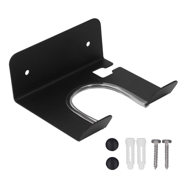 Soporte para secador de pelo montado en la pared, estante para secador de pelo de acero inoxidable para el hogar, baño, negro