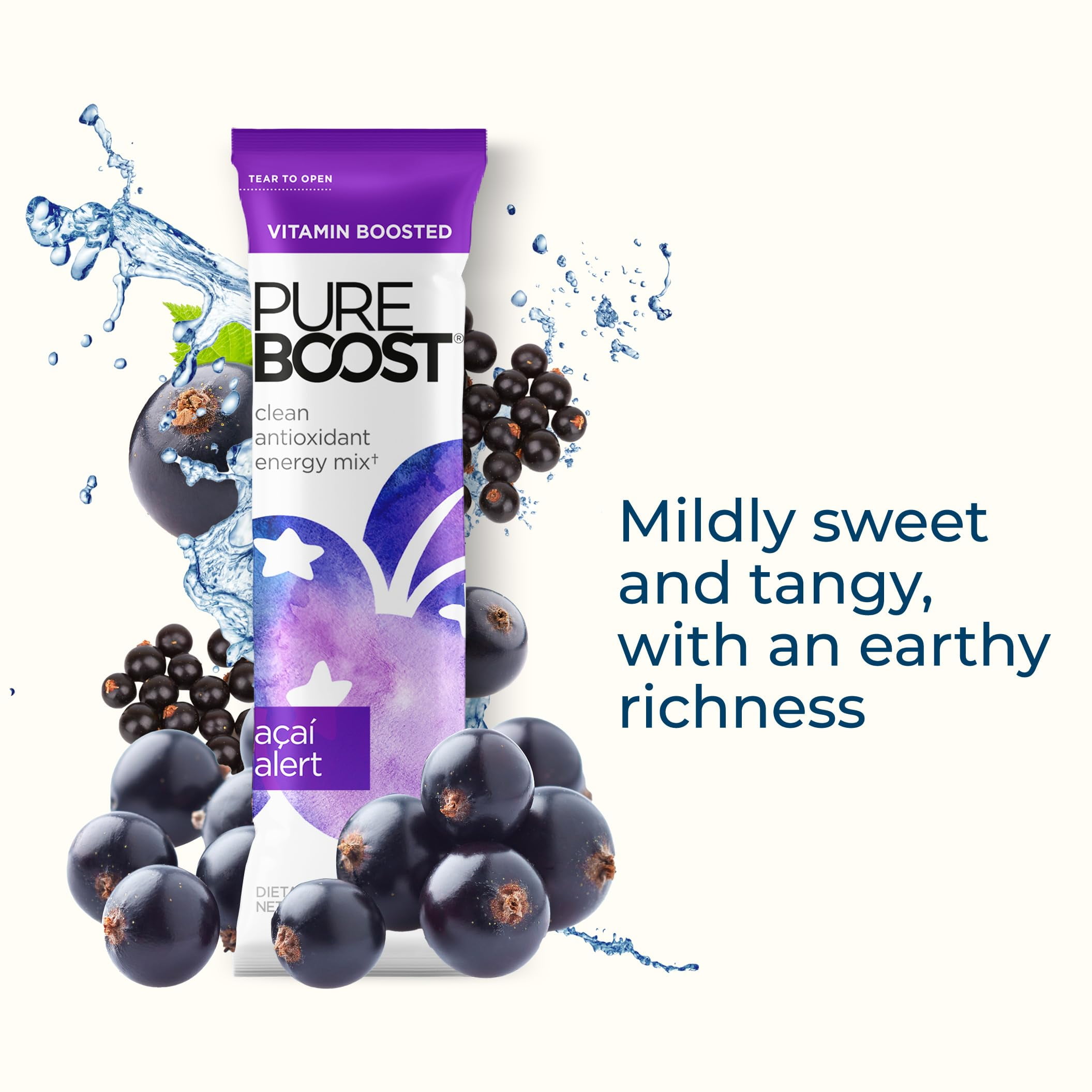 Pureboost Clean Energy Booster, Acai Alert 30 Count, Refreshing Energy Drink mix with B12, Electrolytes & Antioxidants, Sugar-Free with No Sucralose
