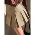 thumbnail image 6 of Khaki Pleated A-Line Skirt For Women, Academic Style Fall Mini Skirt, 6 of 7