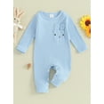 thumbnail image 2 of Arvbitana Baby Girls Boys Footless Rompers Long Sleeve Crew Neck Bunny Pocket Jumpsuits Newborn Casual Ribbed Bodysuit 3M 6M 12M 18M Infant Cute Easter Clothes, 2 of 9