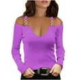 thumbnail image 2 of AXXD Womens Blouses for Work Professional Purple Basic Summer 2024 Ladies V Neck Casual T-Shirts Long Sleeve Pullover Blouse Tops, 2 of 5