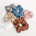 thumbnail image 3 of Gimme Beauty - Hair Scrunchies Variety Pack - Denim, Corduroy, Faux Leather, Blush, and Velvet Scrunchies - Gentle All Day Hold Hair Styling Accessories - No-Slipping, Snagging or Creasing (5 Count), 3 of 7